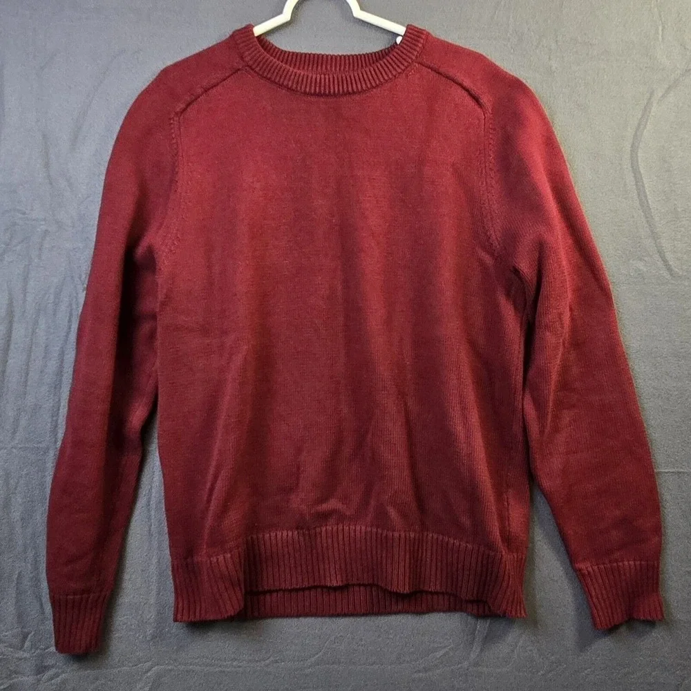 J. Crew Cotton Crewneck Sweater Mens Large Burgundy Classic Preppy Knit 2549